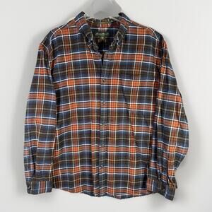 Eddie Bauer Flannel Shirt Men's 2XL Relaxed Fit Blue Orange Plaid
